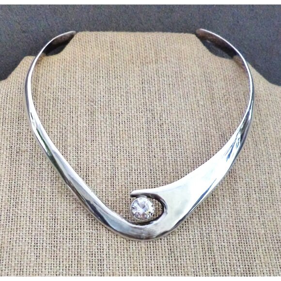 MODERNIST White Topaz STERLING Silver 950 Choker COLLAR  ALICIA Taxco Mexico - Picture 1 of 9